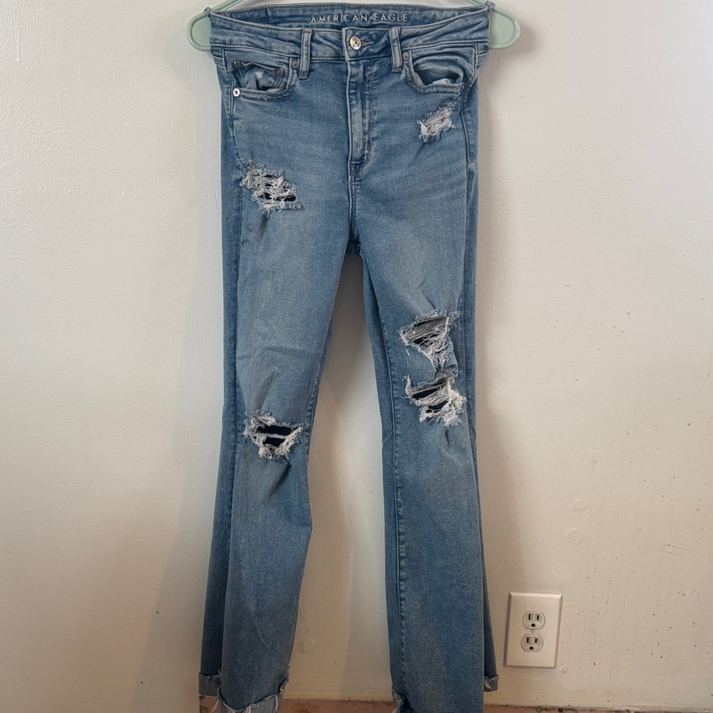 American Eagle Outfitters Women's Light Blue Flare Jeans